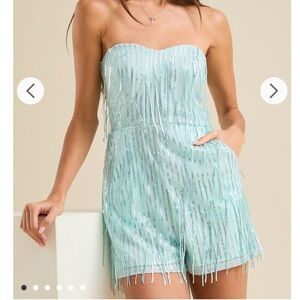 NWT light blue fringe romper